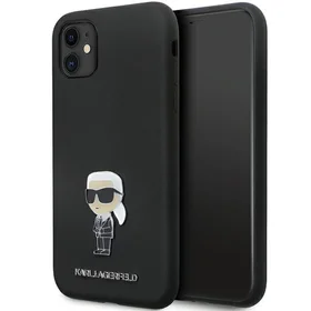 Karl Lagerfeld KLHCN61SMHKNPK viedtālruņa apvalks iPhone 11 / Xr - melns silikona Ikonik metāla piespraude
