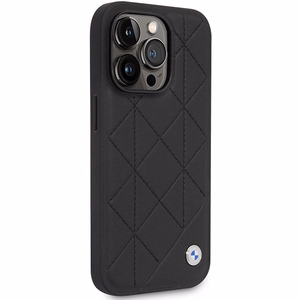 Viedtālruņa apvalks BMW BMHCP14L22RQDK iPhone 14 Pro 6.1 - melns ādas kvilota raksts