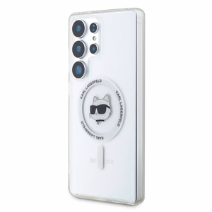 Karl Lagerfeld pogu Choupette Head izdrukātais logotips Magnētiskais viedtālruņa apvalks Samsung Galaxy S25 Ultra balts