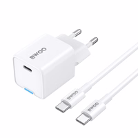 BWOO GaN PD 30W wall lādētājs 1x USB-C port with 60W kabelis USB-C 2A balts