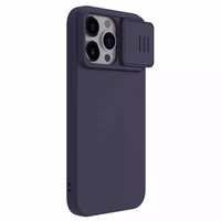 Nillkin CamShield zīdains silikona apvalks iPhone 15 Pro Max tumši violetā