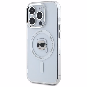 Karl Lagerfeld IML Metāla Karla Galvas Magnētiskais viedtālruņa apvalks iPhone 15 Pro Max balts