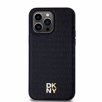 DKNY Ādas raksta ar metāla logotipu magnētiskais viedtālruņa apvalks iPhone 14 Pro - melns