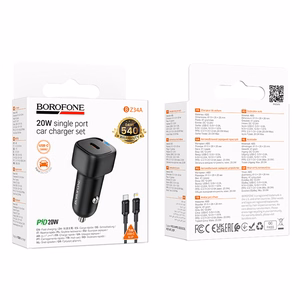 Borofone Car charger BZ34A Cloud - Type C - PD 20W with Type C to Lightning black