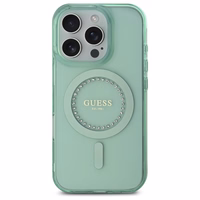 Guess IML Rhinestones Magnētiskais viedtālruņa apvalks iPhone 16 Pro - zaļš