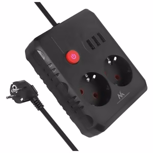 Maclean pagarinātājs ar 2 kontaktligzdām un 3 USB pieslēgvietām, 110–240 V AC, 50/60 Hz, maks. 2,1 A, 2500 W, 1,5 m, melns, MCE387 B
