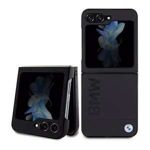 BMW ādas Hot Stamp viedtālruņa apvalks Samsung Galaxy Z Flip 5 - melns