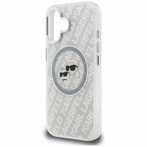 Karl Lagerfeld IML Glitter Karl & Choupette Heads Logo MagSafe iPhone 16 Case - Gray