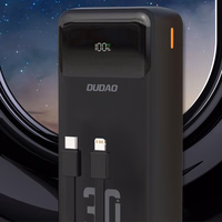 Dudao K15MAX 30000mAh PD 22.5W Portatīvais lādētājs ar iebūvētiem kabeļiem - melna