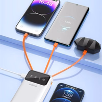 Lielās kapacitātes portatīvais lādētājs Dudao 20000mAh ar 3 iebūvētiem kabeļiem USB-C + micro USB