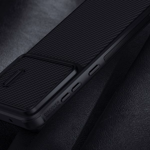 Nillkin Sintētisko šķiedru S viedtālruņa apvalks Samsung Galaxy S23+, kameras vāciņš, melns