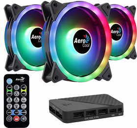 Aerocool DUO12PRO Kit 3xFan 12cm ARGB LED Dual Ring Antivibration 6 Pins melns