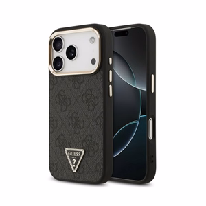 Case Guess PU Leather 4G Strass Triangle Logo Gold Frame MagSafe Apple iPhone 18 Pro Max black