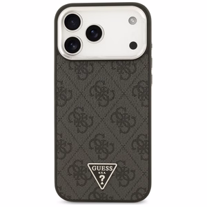 Guess 4G Triangle Logo MagSafe maciņš modelim iPhone 17 Pro Max / 18 Pro Max – melns un sudraba krāsā