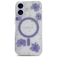 Guess Resin Flowers Glitter MagSafe iPhone 16 viedtālruņa apvalks (m) - violets