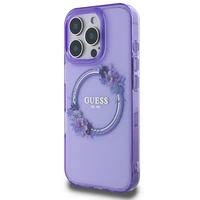 Guess IML Ziedu vainaga Magnētiskais viedtālruņa apvalks iPhone 16 Pro - violetains