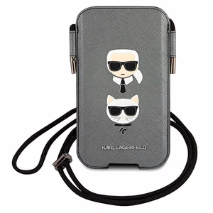 Karl Lagerfeld Saffiano Ikonik Karl&Choupette Head 6.1'' Soma - pelēka