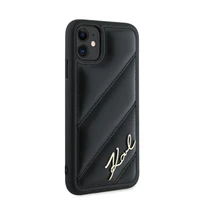 Karl Lagerfeld Diagonal Quilted Script apvalks viedtālrunim iPhone 11 / Xr - melns
