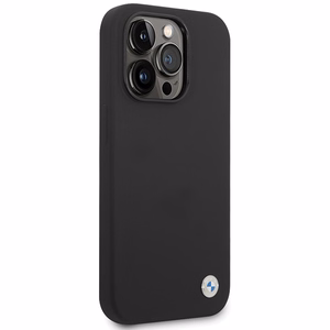 BMW silikona metāla logotipa viedtālruņa apvalks iPhone 15 Pro - melns