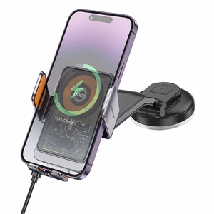 HOCO automobiļa telefona turētājs ar bezvadu uzlādi priekšējā vējstiklā un centrālajā konsolē HW8 (15W) melns