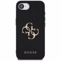 Guess PU Grained 4G Metal Logo viedtālruņa apvalks iPhone 16e - melns