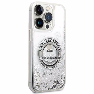 Karl Lagerfeld KLHCP14LLCRSGRS iPhone 14 Pro 6.1 sudraba cietais viedtālruņa apvalks šķidrs mirdzums RSG