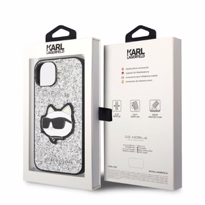 Karl Lagerfeld KLHCP14MG2CPS iPhone 14 Plus 6.7" cietais viedtālruņa apvalks sudrabains/sudrabains Mirdzošs Choupette Patch
