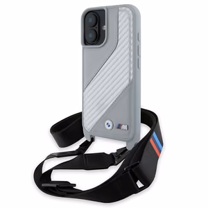 BMW M Edition Carbon Stripe & Strap Viedtālruņa apvalks Apple iPhone 16 - pelēks