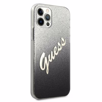 Guess GUHCP12MPCUGLSBK iPhone 12/12 Pro 6.1" melnais kietais vāciņš Glitter Gradient Script