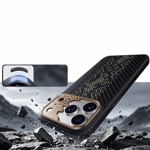 Melns Benks Magnetic Armor Pro Knight kevlara vāciņš ar metāla rāmi (C.K.FL.AP.GD.B073), paredzēts iPhone 18 Pro Max / iPhone 17 Pro Max ar Camera Control pogu