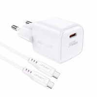 Acefast A73 Mini PD 20W GaN sienas lādētājs + USB-C kabelis - balts