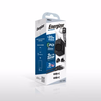 Energizer Ultimate - Multiplug EU / UK / US GaN 20W PD mains lādētājs + USB-C kabelis (melns)