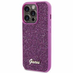 Guess Disko Metāla Uzraksts viedtālruņa apvalks iPhone 15 Pro - rozā