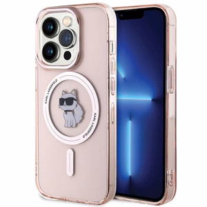 Karl Lagerfeld IML Choupette magnētiskais viedtālruņa apvalks iPhone 15 Pro - rozā