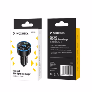 Wozinsky WDCCB automašīnas lādētājs ar ekrānu 50W 2xUSB-C / 2xUSB-A - melns