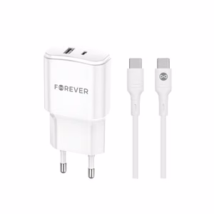 Forever TC-01-20AC PD QC charger 1x USB-C 1x USB 20W white + USB-C - USB-C cable 20W