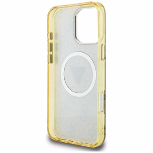 Guess IML Metal Glitter 4G Circle Triangle magnētiskais viedtālruņa apvalks iPhone 16 Pro - brūns