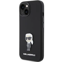 Karl Lagerfeld silikona Ikonik Metal Pin viedtālruņa apvalks iPhone 15 - melns
