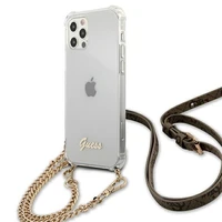 Guess GUHCP12MKC4GSGO iPhone 12/12 Pro 6.1" Caurspīdīgs cietais apvalks 4G Zelta ķēde