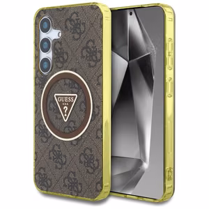 Guess 4G Glitter Triangle Buttons MagSafe Case for Samsung Galaxy S25 Brown