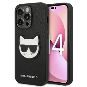 Karl Lagerfeld Saffiano Choupette Head Patch viedtālruņa apvalks iPhone 14 Pro Max - melns