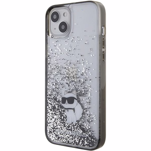 Karl Lagerfeld Šķidrs mirdzošs Choupette apvalks iPhone 15 Plus - caurspīdīgs