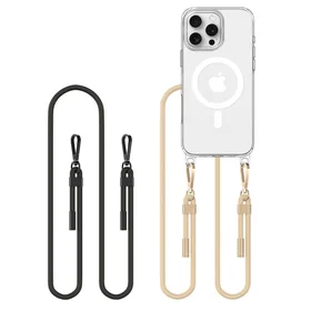 Tech-Protect FlexAir Chain MagSafe apvalks iPhone 16 Pro Max - caurspīdīgs + 2 siksniņas (melna un taupe)