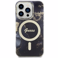 Guess GUHMP14XHTMRSK iPhone 14 Pro Max 6.7" melns cietais apvalks Golden Marble Magnētiskais