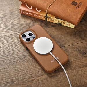 iCarer CE Premium ādas folio vāciņš iPhone 14 Pro ar MagSafe magnētisku flip vāciņu - sarkanā krāsā