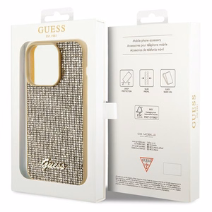 Guess Disko Metāla Uzraksts viedtālruņa apvalks iPhone 15 Pro - zelta