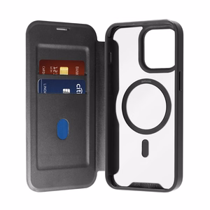 Puro Book Mag MagSafe ādas apvalks ar aizdari un karšu nodalījumu iPhone 16 Pro Max - melns