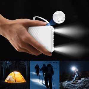 Wozinsky W11-W 10000mAh 10W portatīvais lādētājs ar iebūvētiem kabeļiem un lukturīti - balts