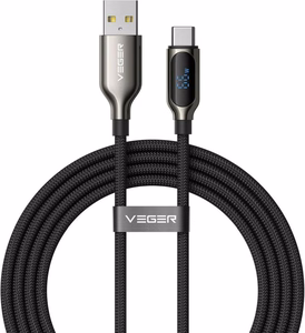 Kabelis ar LED displeju, USB A uz Type C, VEGER PD 3A 66W, AC1-XHJ, 1,2 m, melns