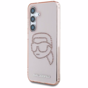 Karl Lagerfeld viedtālruņa apvalks ar rhinestones K. Head logotipu Samsung Galaxy S25 rozā